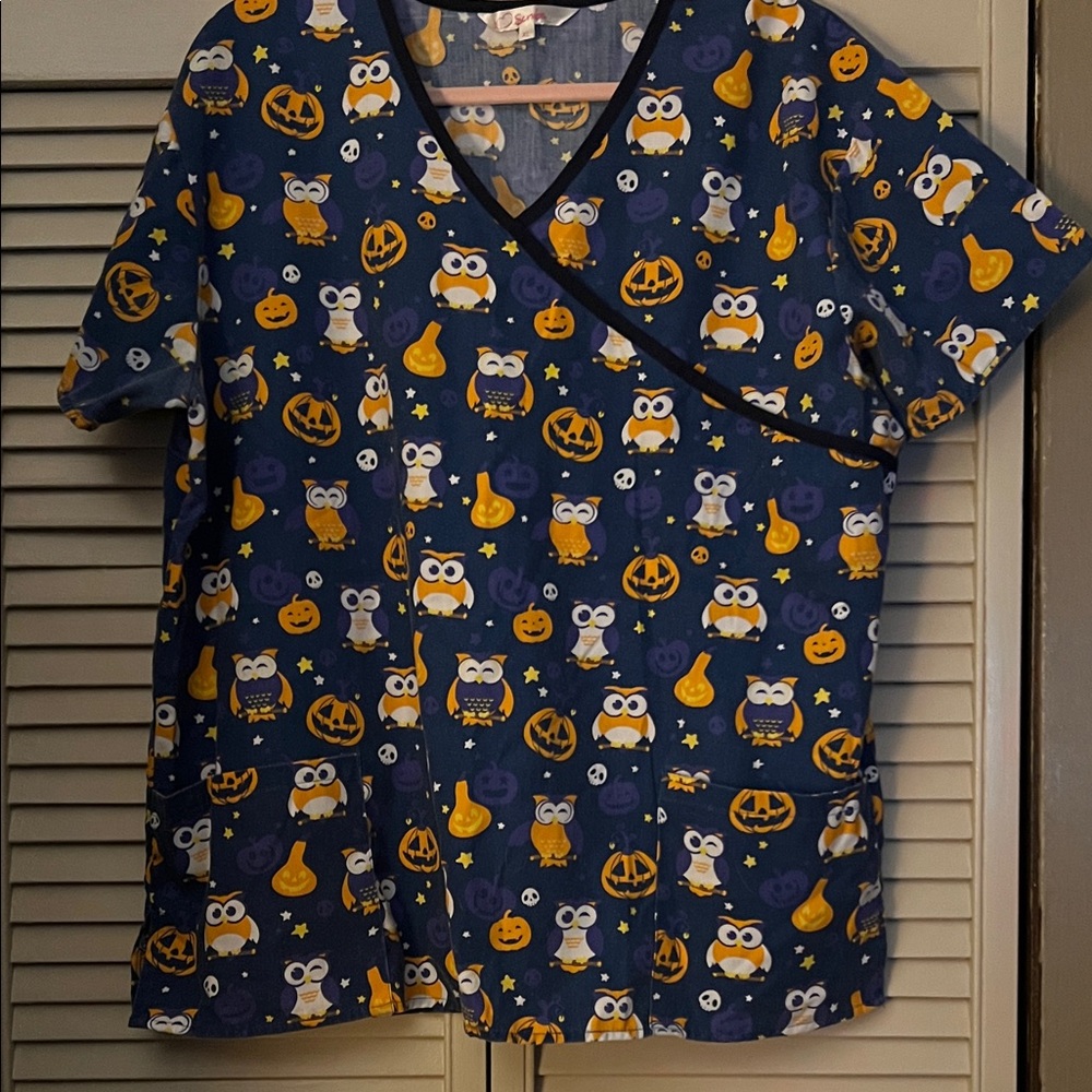 SB Scrubs Halloween Themed Top - Blue and Orange